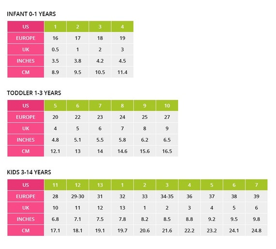 Barefoot Sandal Size Chart