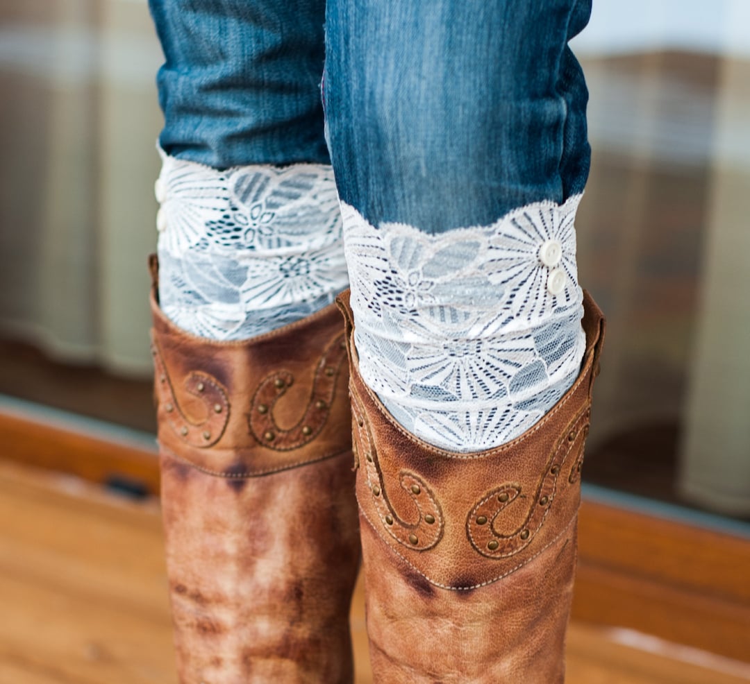 Cowboy Boots With High Socks Lace Boot Cuff, Lace Boot Sock, Lace