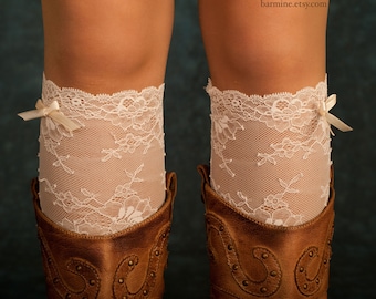 Lace boot cuff, lace boot sock, Lace leg warmers, Womens accessory, stretch Lace, Floral, Ivory boot topper