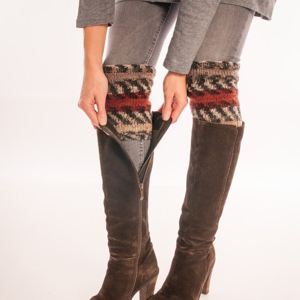 Bohemian Boot cuffs, boho socks Hand Knit Boot Topper Aztec Over the Knee high Leg warmers, Winter wool socks, girl Fashion Trend Gift