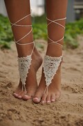 Crochet Ivory Barefoot Sandals, Beach Wedding shoes, Bride Foot jewelry, Brides sandals, Boho lace sandals, Sandals women, Soleless sandals product logo