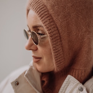Angora wool helmet-style knit balaclava, Women hood hat, Fine Knit ski hat, Apres-ski stylish hooded beanie, Super warm and soft