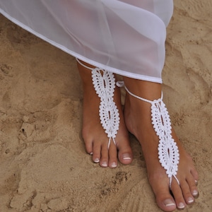 Bridal Barefoot Sandals White crochet barefoot sandals Bridal Foot jewelry Beach wedding barefoot sandals Lace shoes Beach wedding sandals image 2