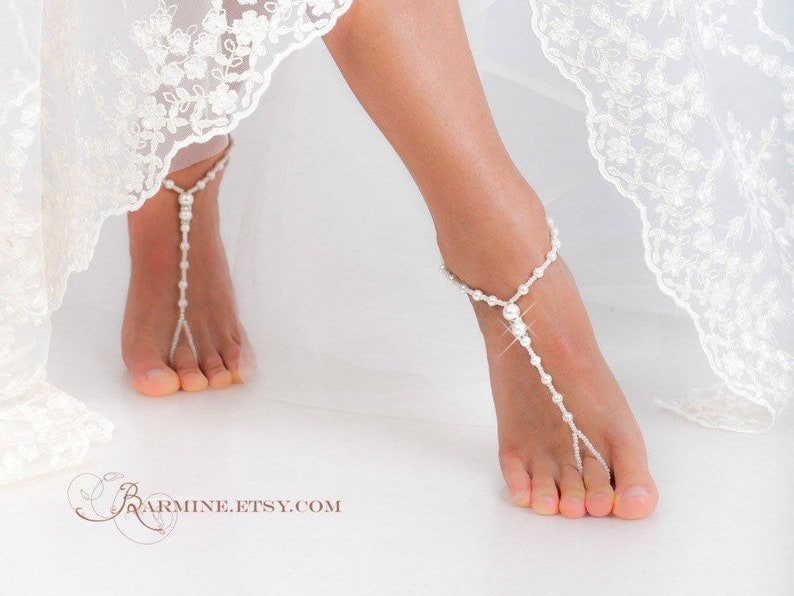 Beaded Barefoot sandals Bridal foot jewelry Rhinestone and Pearl Beach wedding Barefoot Sandals Bridal accessory Foot jewelry Wedding shoes image 1