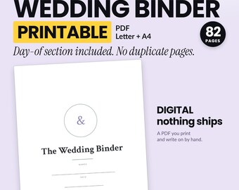 Wedding Binder Printable PDF, Day Of Timeline, Checklists, Budget Pages, Letter and A4