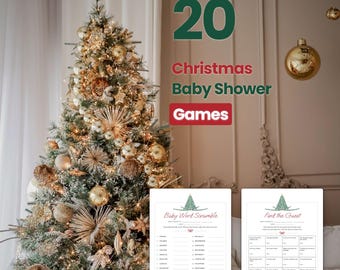 Christmas Baby Shower Games Bundle, Printable Bingo, Word Scramble, Trivia, Letter, A4 PDF