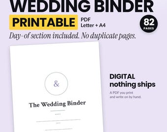 Wedding Binder Printable PDF, Day Of Timeline, Checklists, Budget Pages, Letter and A4