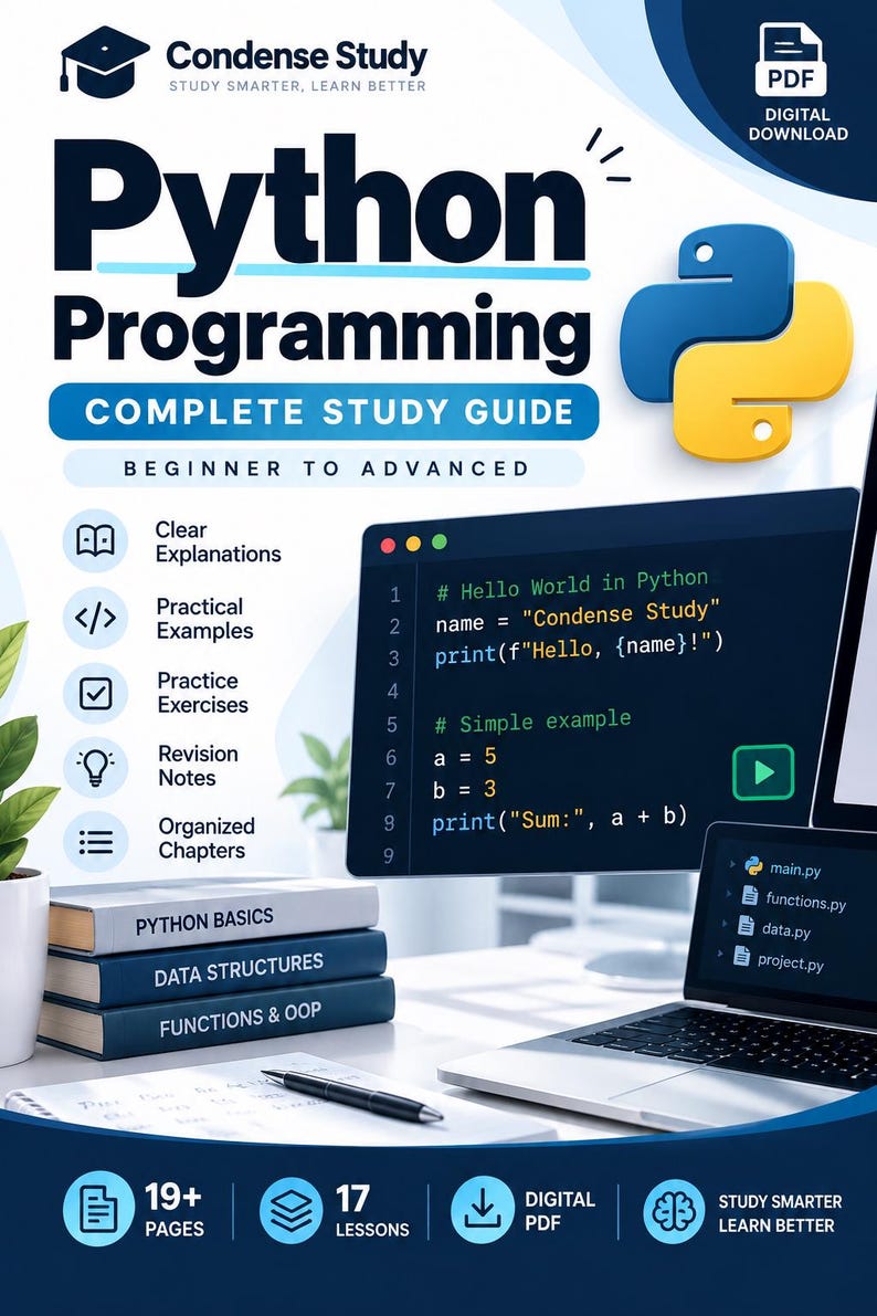 Guía de estudio de programación en Python en PDF / Apuntes, ejemplos y ejercicios de programación para principiantes / Descarga digital imagen 1