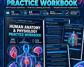 Anatomy & Physiology Workbook PDF | 300 Practice Questions, Labeling Exercises and Printable Nursing Study Guide