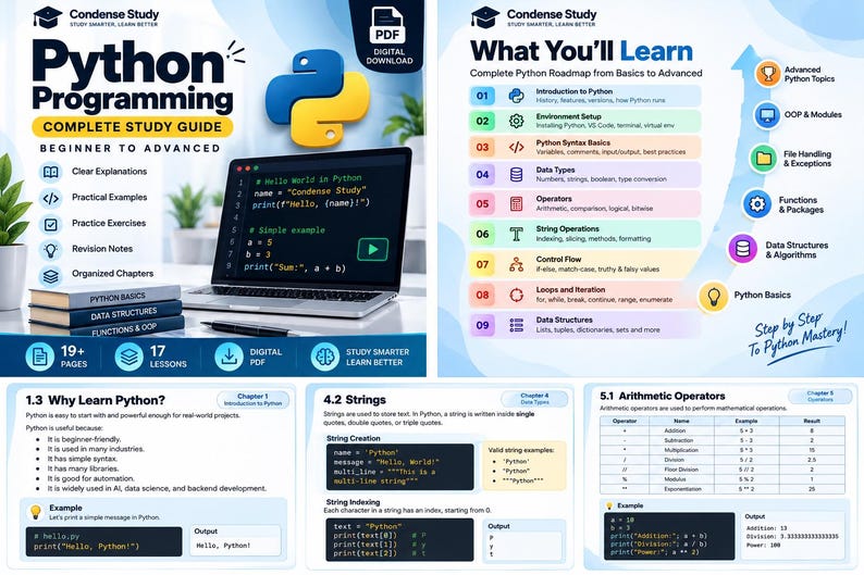 Guía de estudio de programación en Python en PDF / Apuntes, ejemplos y ejercicios de programación para principiantes / Descarga digital imagen 2