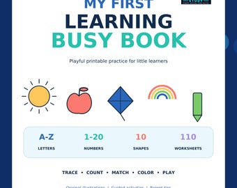 Preschool Busy Book Printable PDF | 132-Page Learning Workbook for Ages 3–5