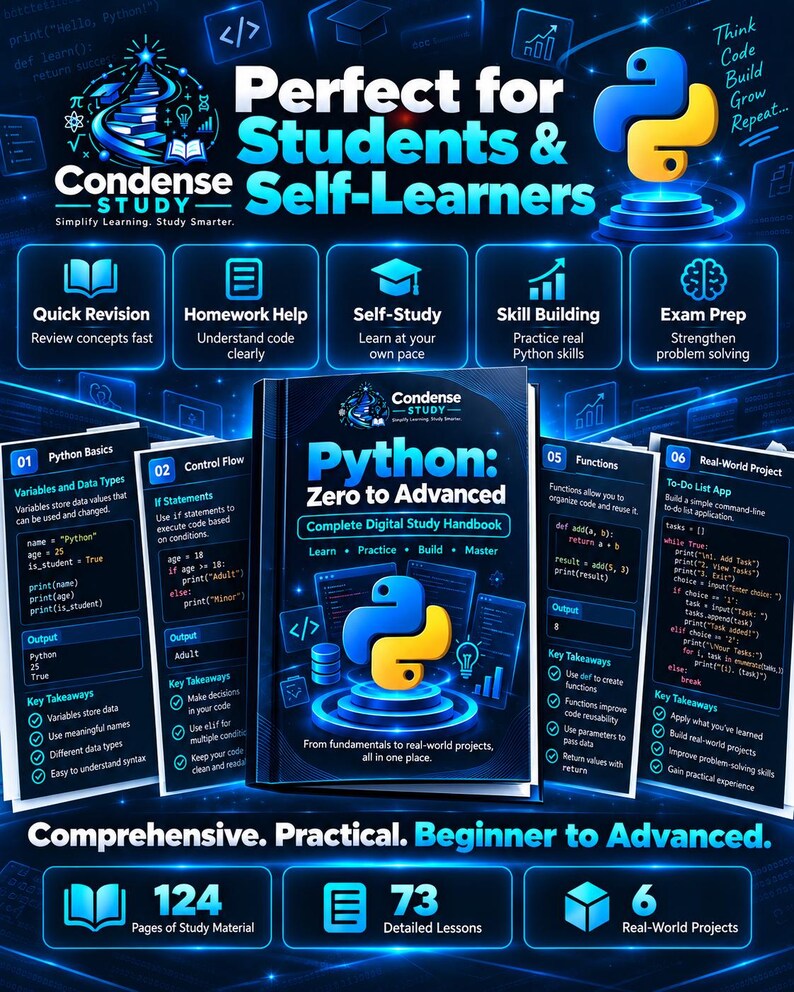 Python Zero to Advanced Handbook | 124 Pages, 73 Lessons, 6 Projects (Digital Download) 画像 5