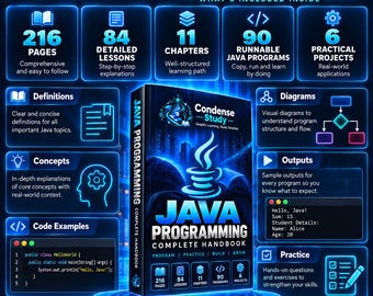 Java Programming Complete Handbook | 216 Pages, 90 Programs, 6 Projects (Digital Download)