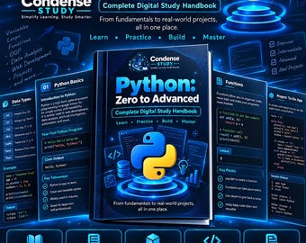 Python Programming Study Guide PDF | Zero to Advanced Handbook, 124 Pages, 73 Lessons, 6 Projects & Code Examples