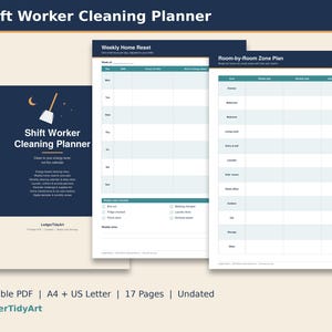 Reinigungsplan für Schichtarbeiter (druckbar), Checkliste für die Haushaltsorganisation, Aufräum-Challenge, Wäsche-Tracker, Reinigungsplan, A4/US Letter PDF