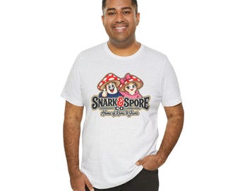 Snark & Spore Co. Fungi Pun Tee | Mushroom Humor Crew Neck (Airlume Cotton) Remi June Mushroom Logo t-shirt
