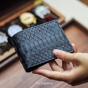 Handmade Hand-Crafted Luxury Men Bifold Wallet in Black Python Skin