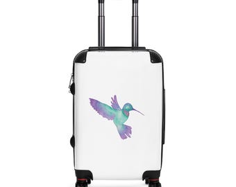 Valigia/bagaglio da viaggio con motivo colibrì ad acquerello e disegno di uccello