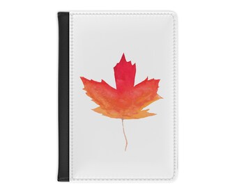 Copertina per passaporto con foglia d'acero canadese ad acquerello / Accessori da viaggio con tema orgoglio canadese