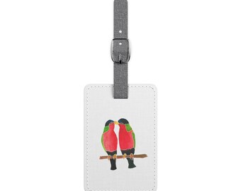 Etichetta per bagaglio rettangolare in poliestere con motivo di inseparabili Australian Collared Lorry Lovebirds