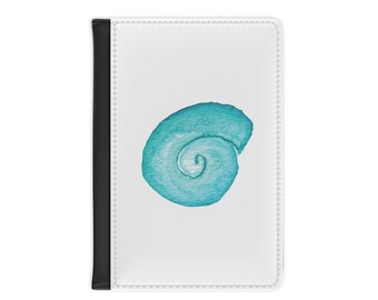 Copertina per passaporto/accessorio da viaggio da spiaggia con conchiglia Nautilus a spirale turchese