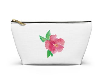 Pochette porta accessori con motivo acquerello di ibisco rosa - Pochette da viaggio floreale hawaiana