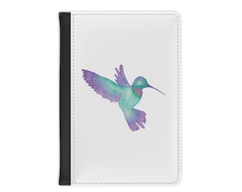 Copertina per passaporto con colibrì ad acquerello / Accessorio da viaggio con uccelli e fiori