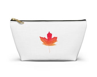 Pochette porta accessori / Accessori da viaggio con motivo foglia d'acero acquerellato canadese