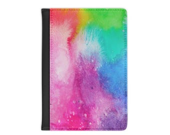 Copertina per passaporto con stampa acquerello arcobaleno / Porta documenti da viaggio colorato