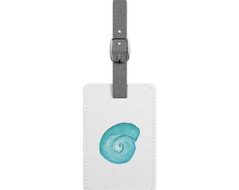 Etichetta per bagaglio rettangolare con conchiglia Nautilus a spirale turchese