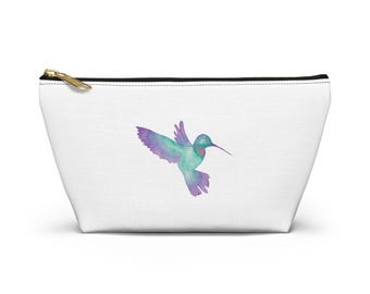 Pochette porta accessori con motivo colibrì ad acquerello / Accessori da viaggio a tema uccelli