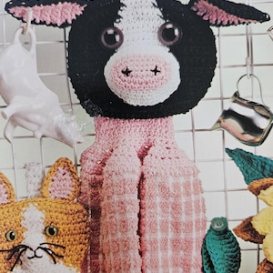 Vintage 1990s Crochet  - Holstein Cow Towel Topper - PDF Instant Download