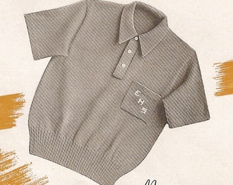 Vintage 50s Knit Polo Shirt Pattern - PDF Instant Download