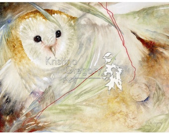 Hunter’s Night, Barn Owl – Original Watercolor Painting 17X14