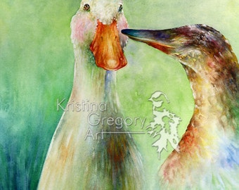 Surreal Mallard Duck Print, Archival Reproduction From A Watercolor Painting