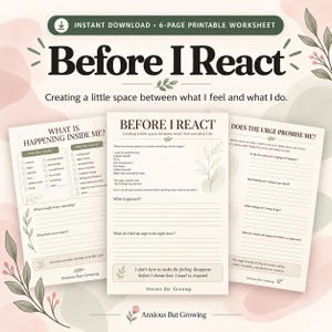 Pause Before Reacting Worksheet | Before I React, Emotional Regulation Printable PDF