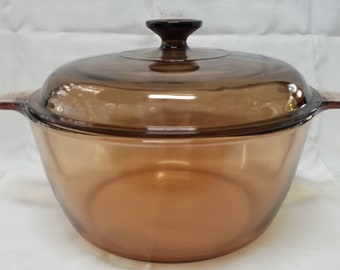Vintage 5 qt Visions amber cookware 4.5 L dutch oven with lid Corning Visions glass cookware