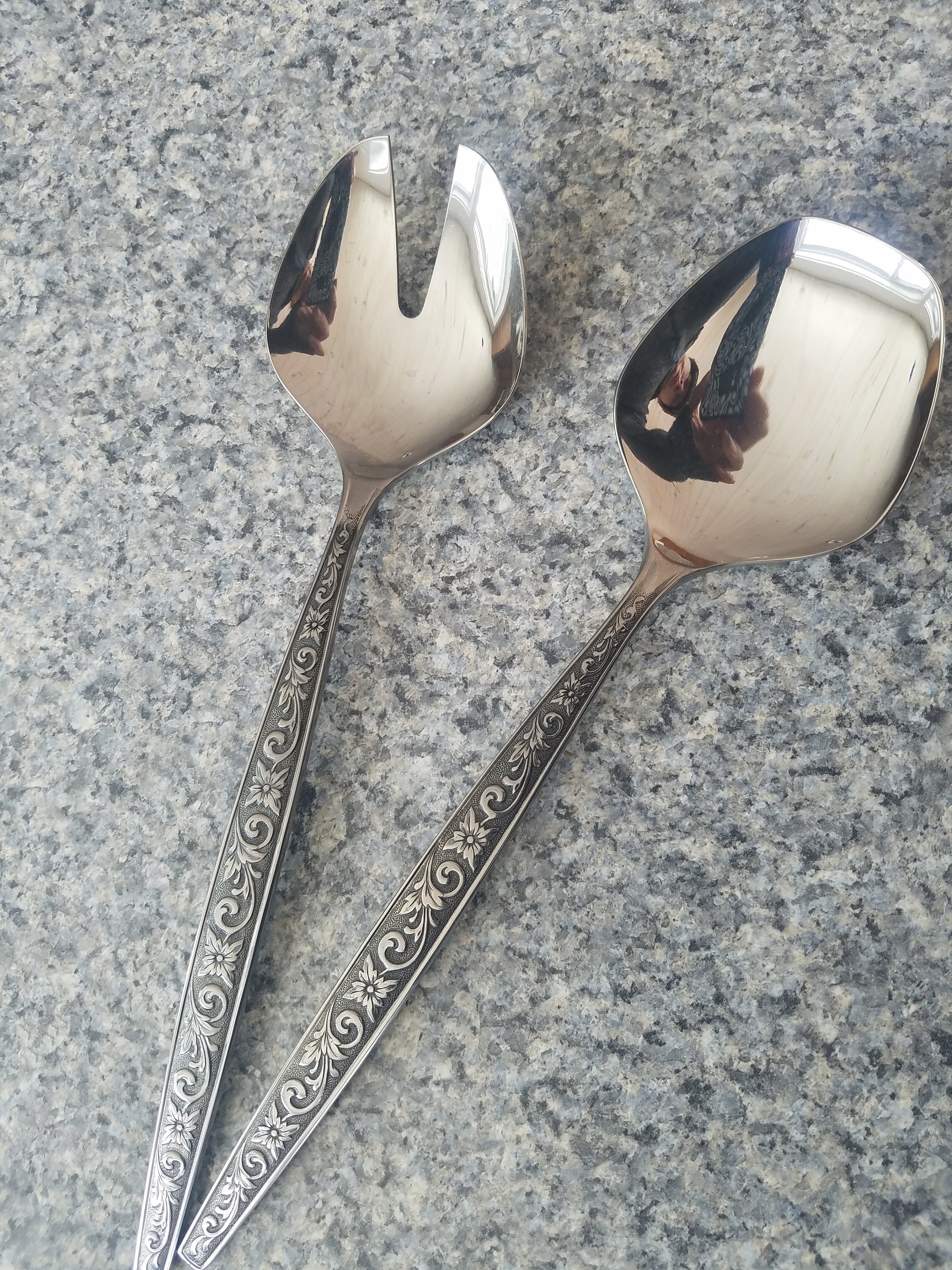 Vintage salad spoon and fork set stainless steel salad set Etsy