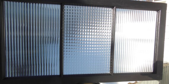 Vintage Transom Window W Clear Reeded X Reeded Waffle Glass Vintage Old Black Frame Transom Window Textured Privacy Glass