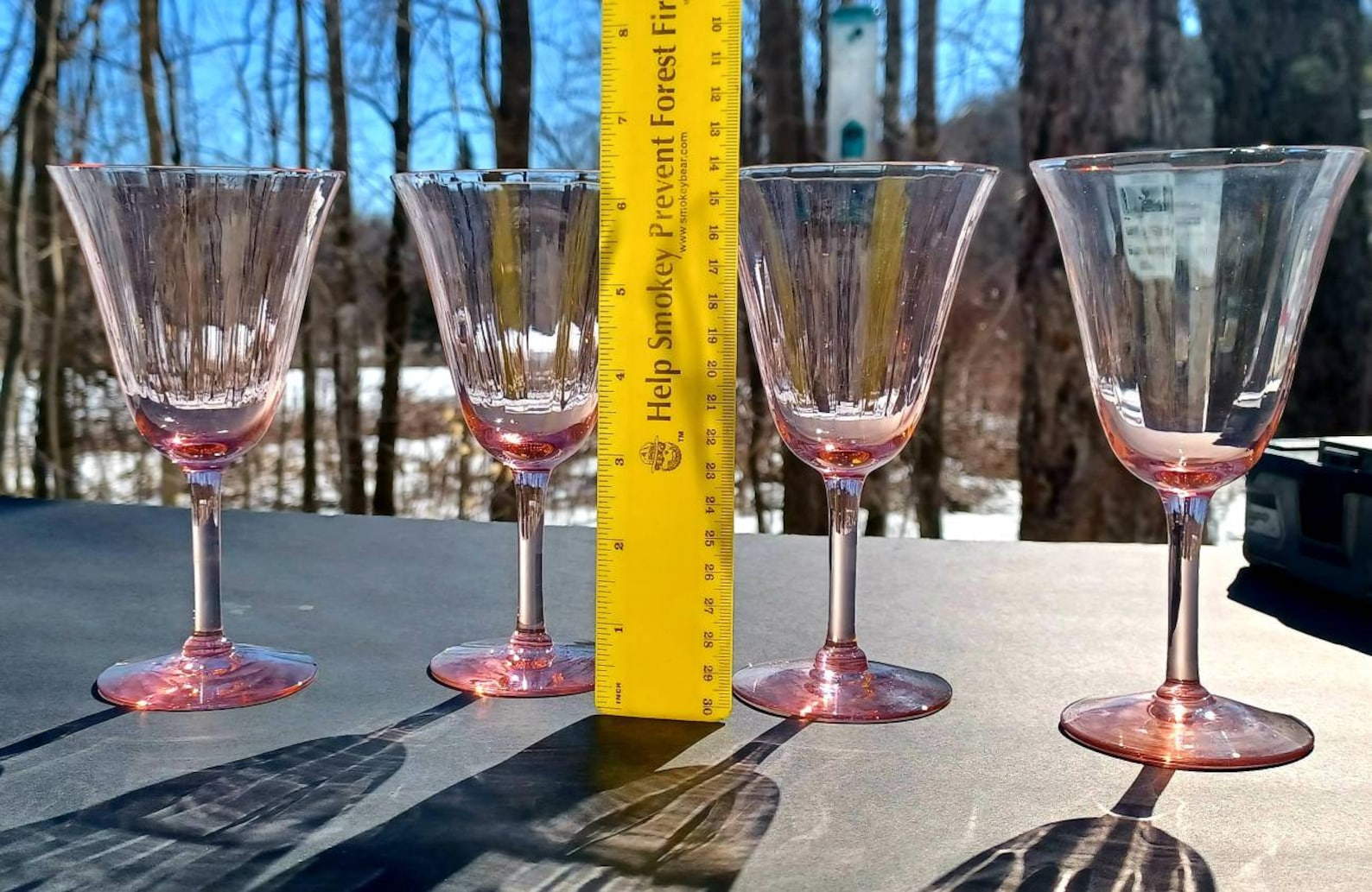 Pink Depression Wine Glasses Ribbed Sides Set of 4 Beautiful Etsy