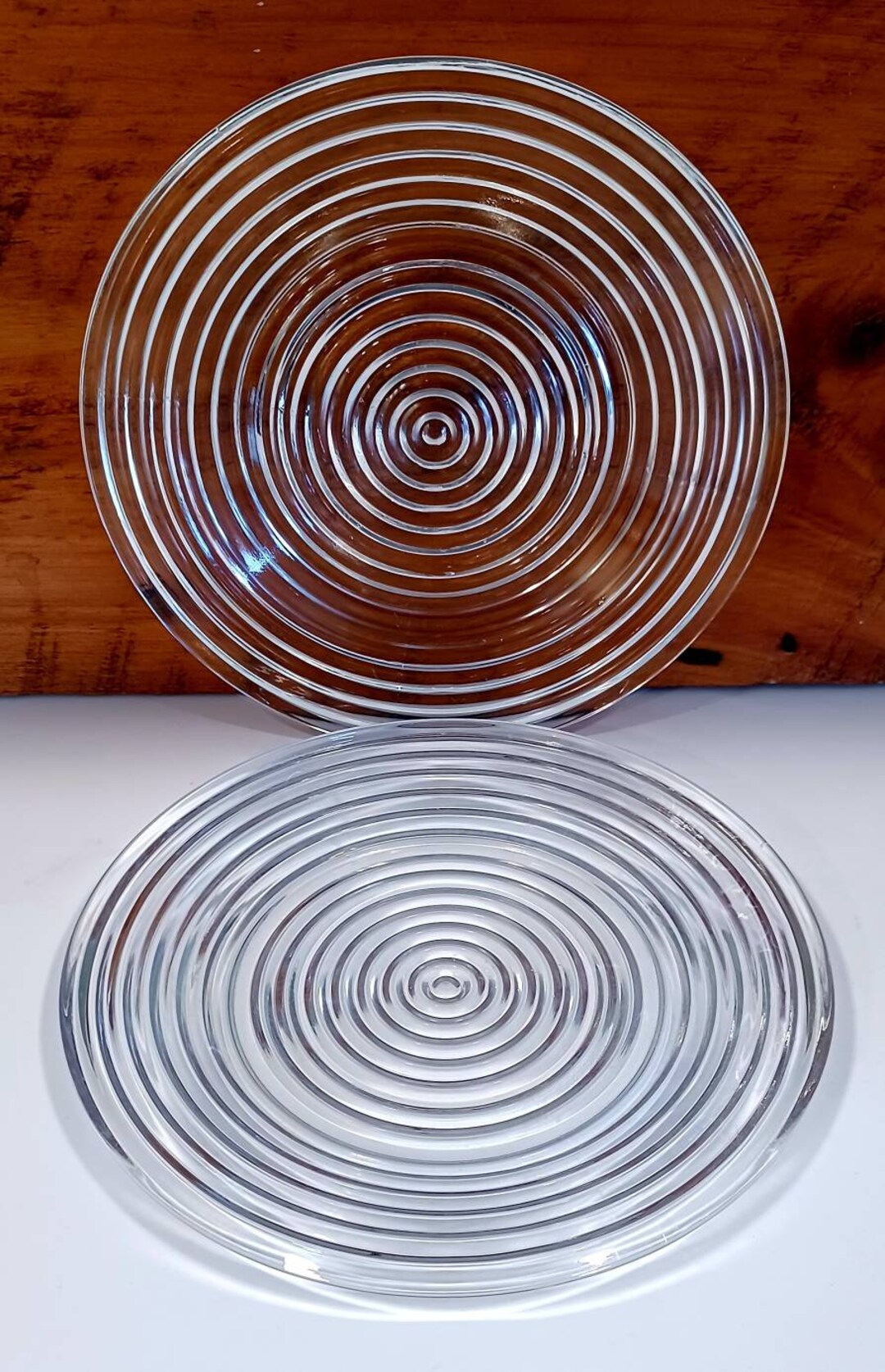 Vintage Manhatten Clear Salad Plates Set of 2 Round Clear Ribbed Plates