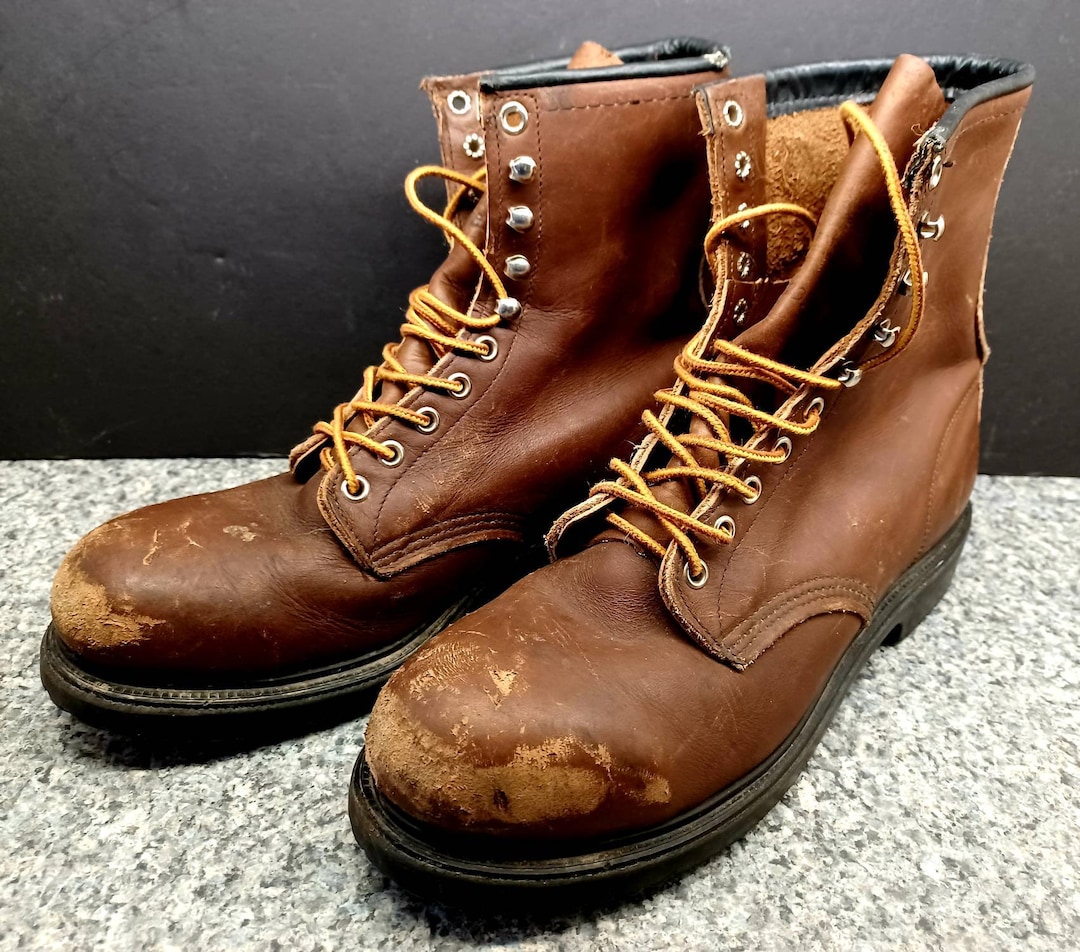 靴 Vintage leather work boots Vintage Red Wing Boots Leather Steel Toed Boots Vintage