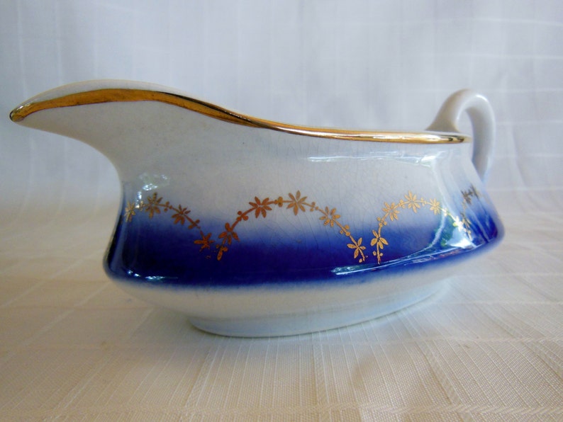 Antique Flow Blue Gravy Boat Colbalt Blue Edge W/gold Flower Etsy