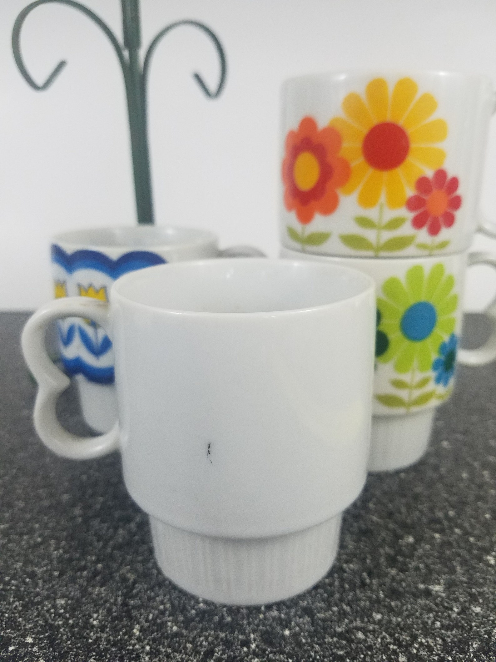 Vintage Flower Mugs With Metal Cup Holder Set of 4 Vintage Etsy
