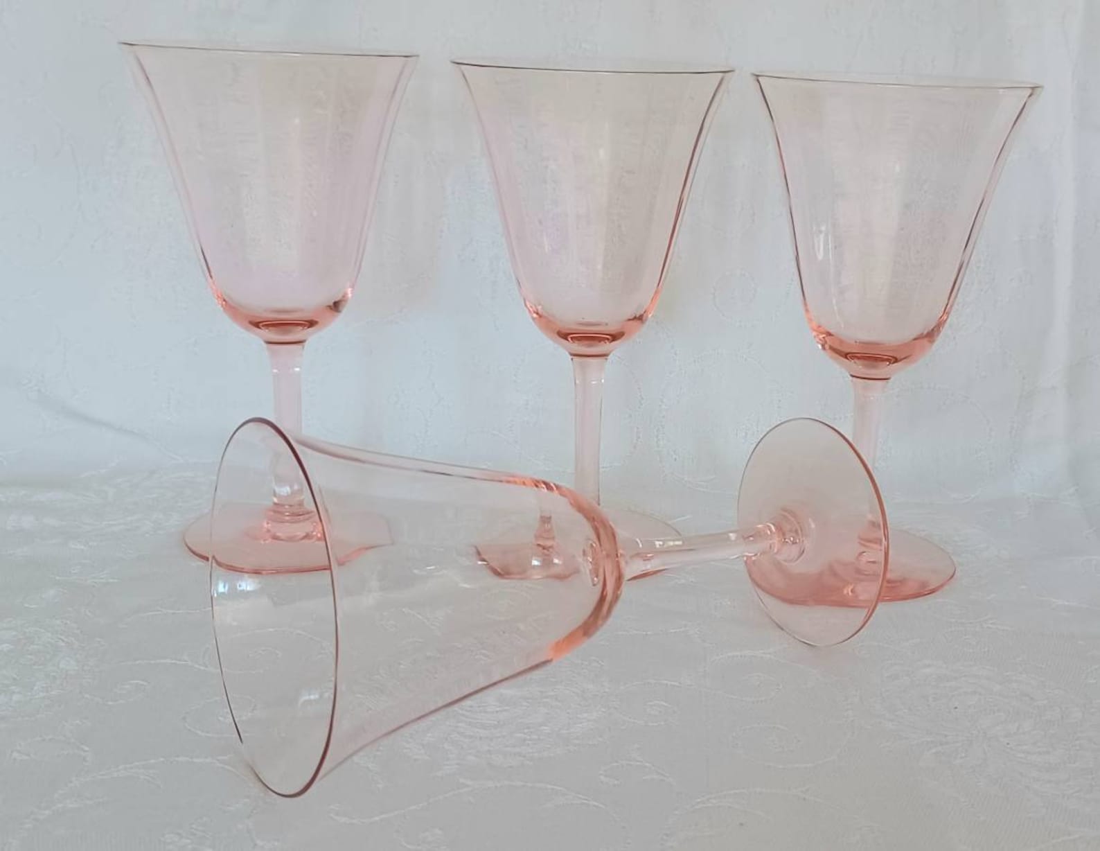 Pink Depression Wine Glasses Ribbed Sides Set of 4 Beautiful Etsy