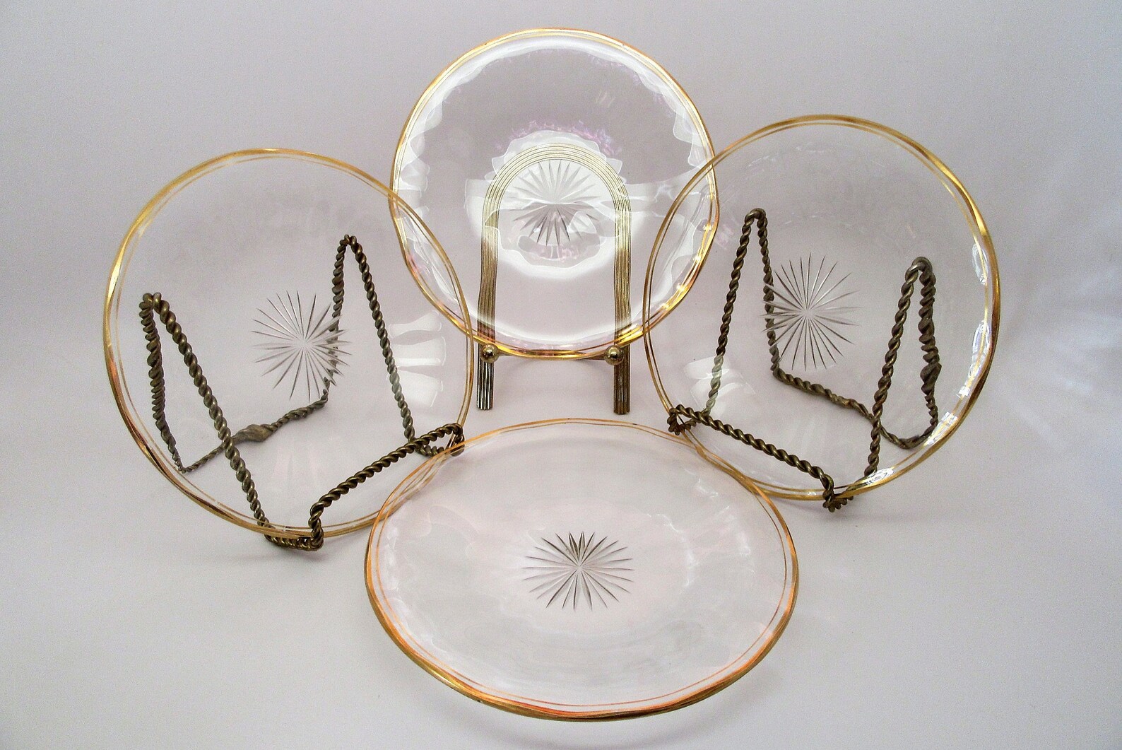 Vintage clear plates gold trim set of 4 7 Etsy