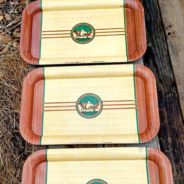 Horse and buggy tin trays bar serving trays metal barware tin wood grain serving trays