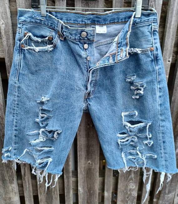 Vintage Levis 501 red tag distressed cut off shor… - image 1