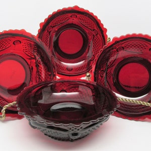 Avon Cape Cod Ruby Red footed dessert bowls set of 4 ruby dessert bowls 5&quot; red dessert bowls Avon vintage cap cod dinnerware red glass bowls