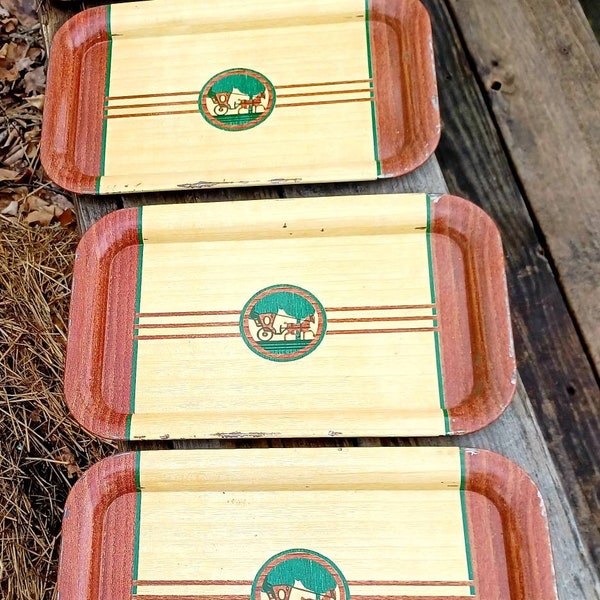 Horse and buggy tin trays bar serving trays metal barware tin wood grain serving trays